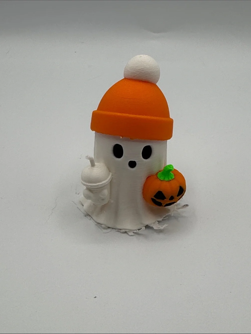 Halloween Ghost Toy with Orange Beanie and Pumpkin Accent 3D Printed